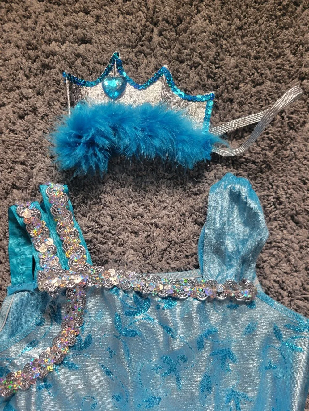 Blue Princess Tulle Tiered Kids Costume Dress with Crown Size 3+ Like New